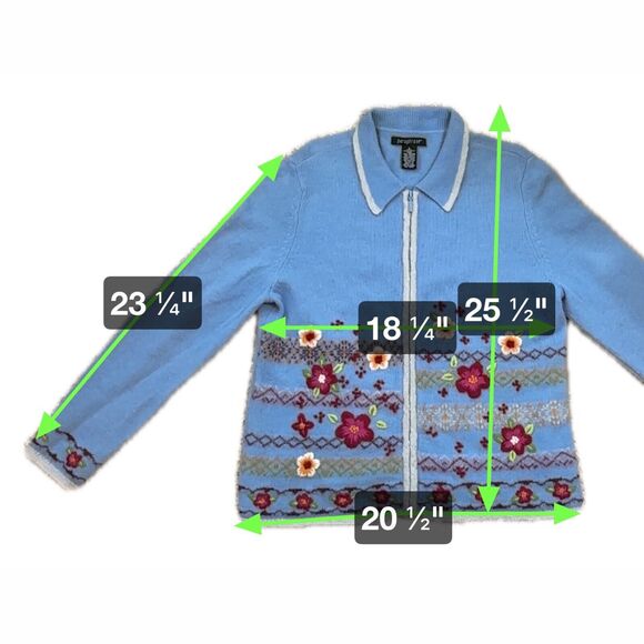 Vintage Hand Embroidery Mohair Lambs Wool Zip Large Cardigan Blue PARAPHRASE - Picture 2 of 4